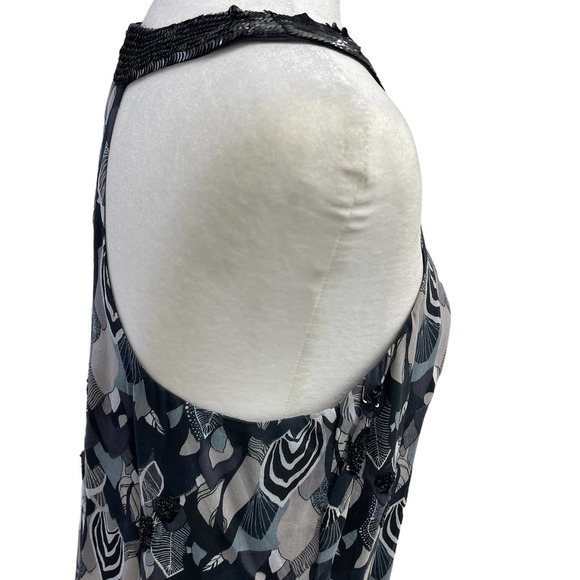 French Connection Black Gray Feather Print Retro Fit & Flare Dress 8 - Picture 6 of 11